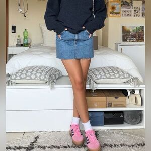 ASOS High Waist Raw Hem Classic Rodeo Concert Festival Summer Denim Jean Skirt